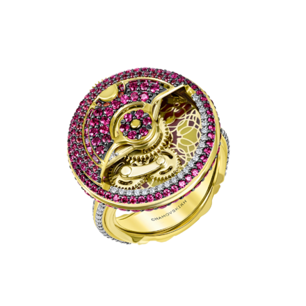 Кольцо с бриллиантами, рубинами и сапфирами, желтое золото, н.керамика 2