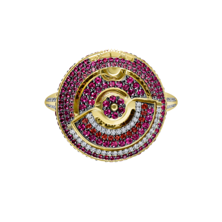 Кольцо с бриллиантами, рубинами и сапфирами, желтое золото, н.керамика 3