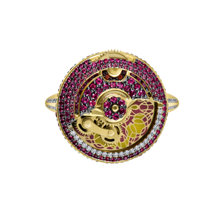 Кольцо с бриллиантами, рубинами и сапфирами, желтое золото, н.керамика 4