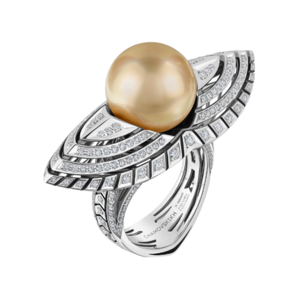 Кольцо с жемчугом и бриллиантами, белое золото, н.керамика 1