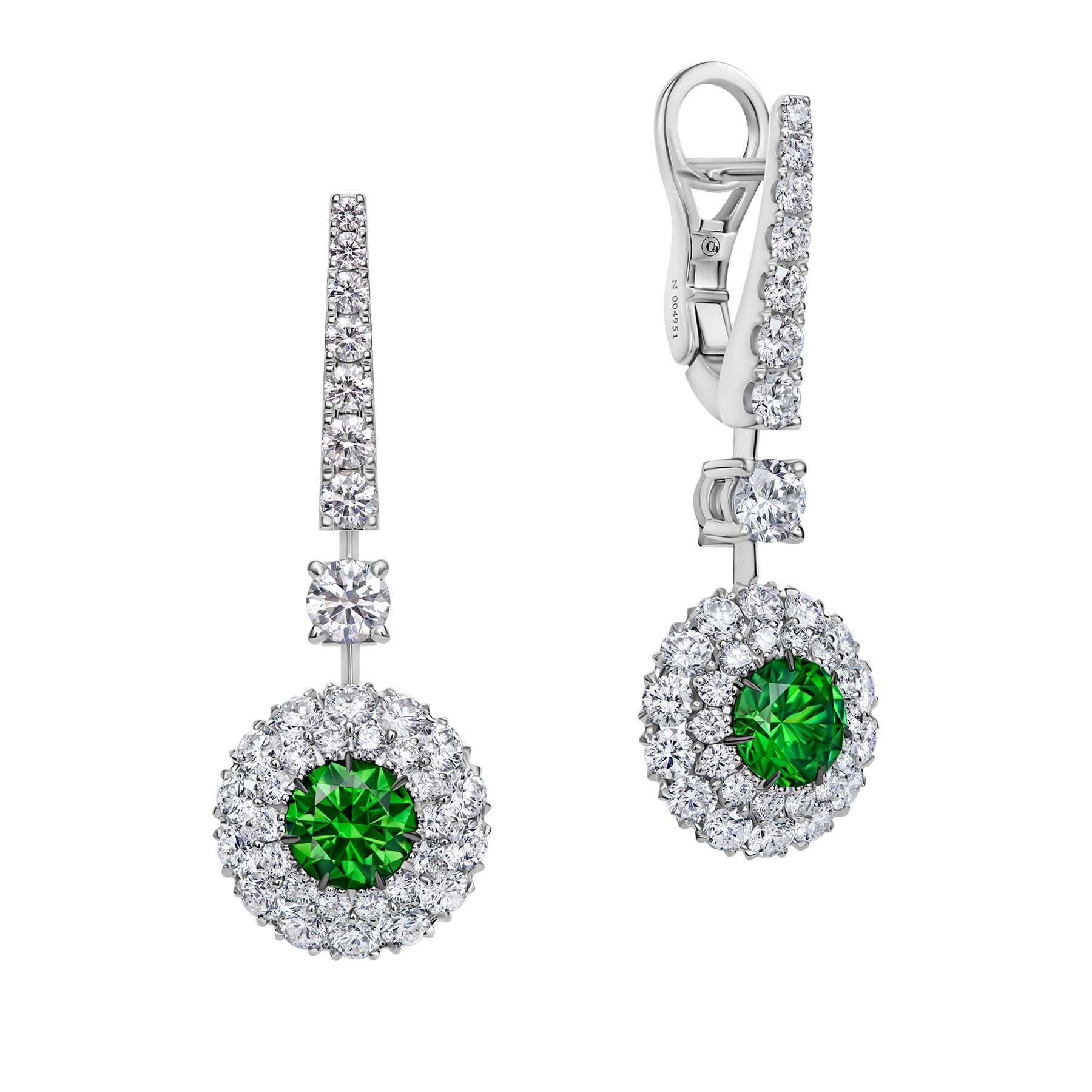 Серьги с демантоидами и бриллиантами, белое золото