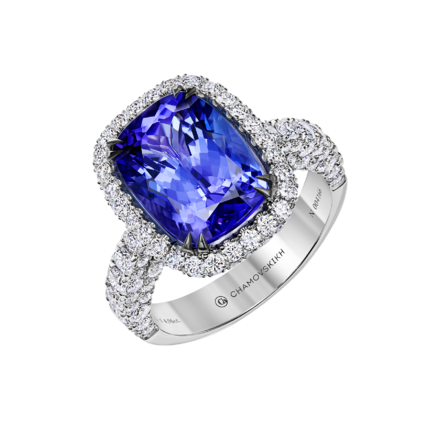 Кольцо с танзанитом и бриллиантами, белое золото 1