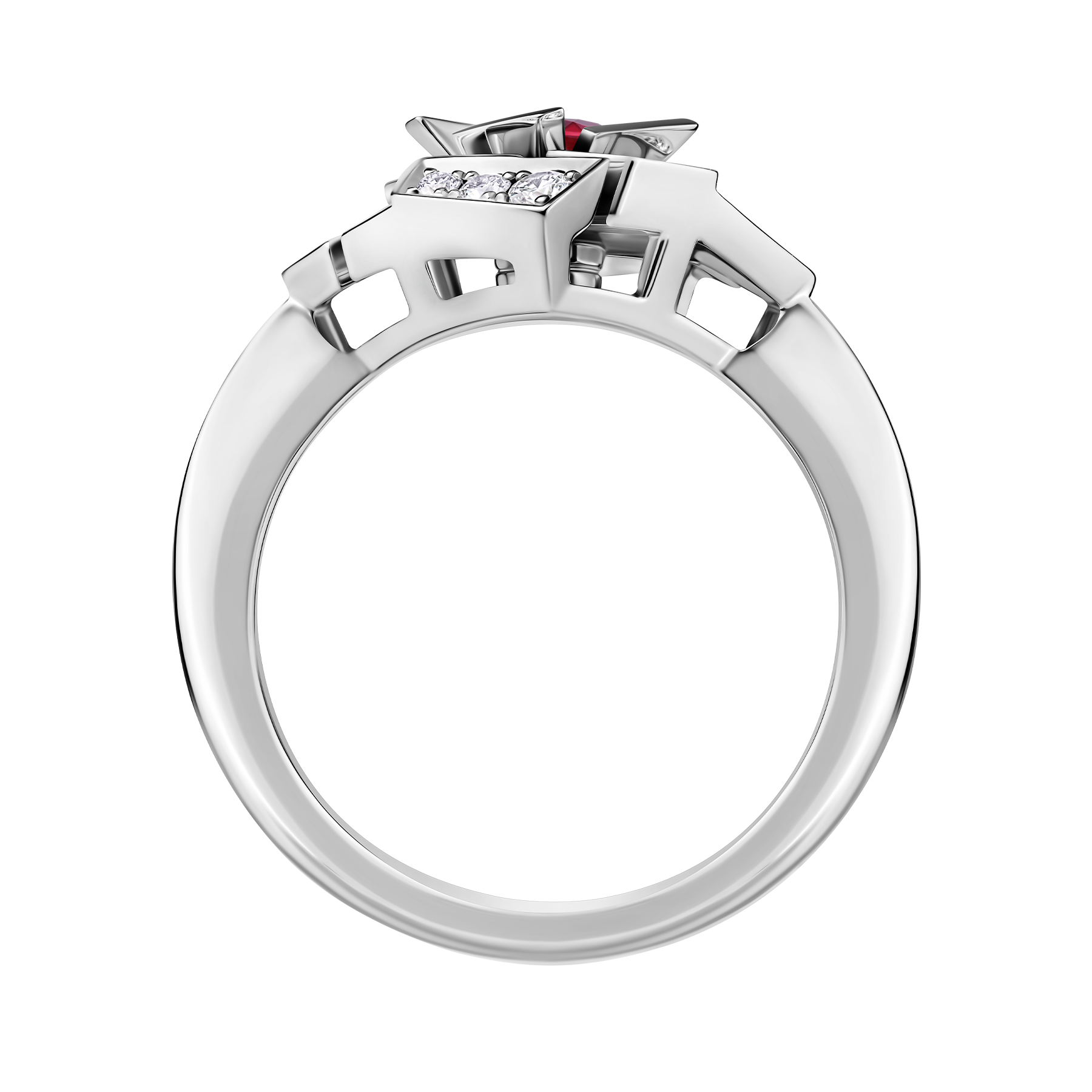 Кольцо с рубином и бриллиантами, белое золото