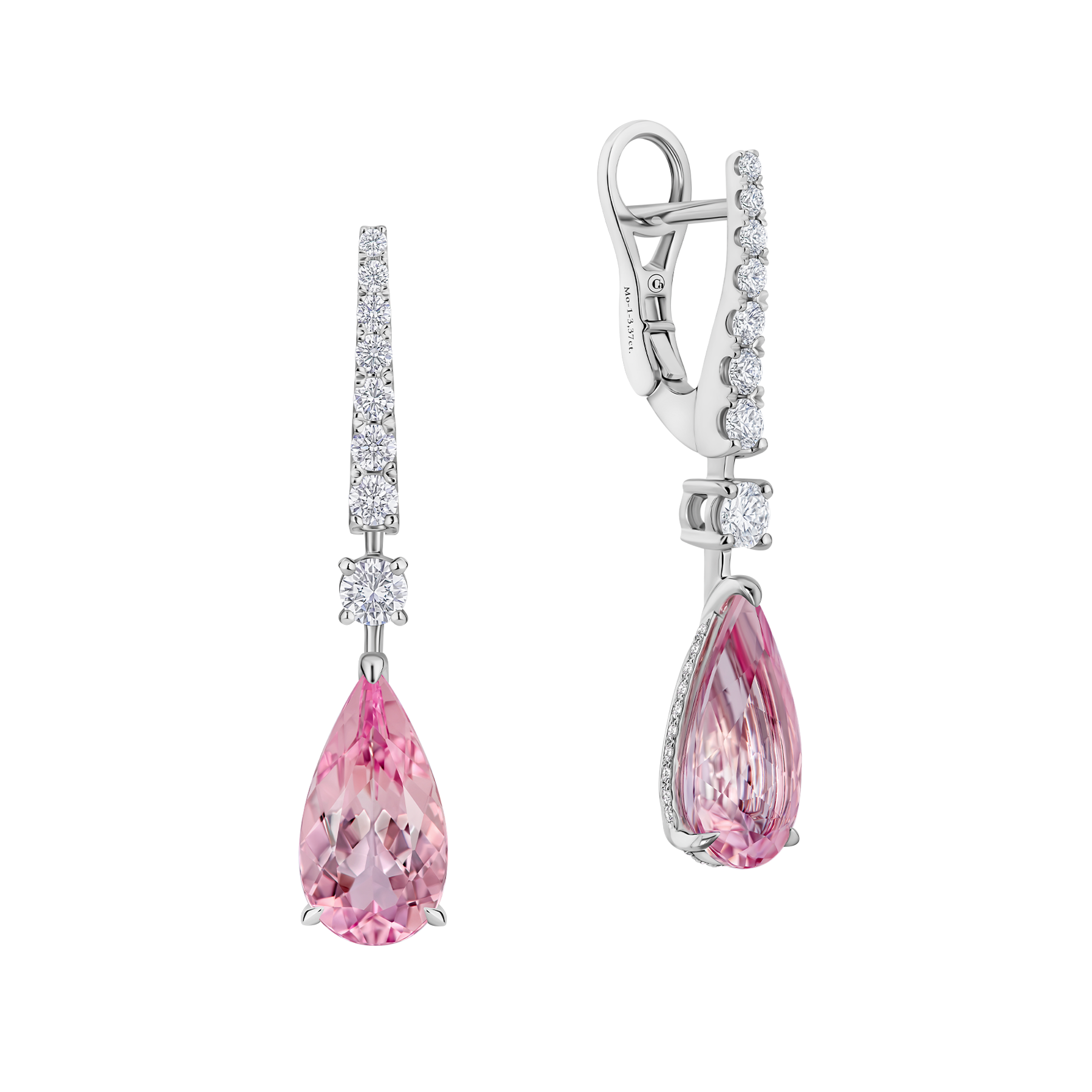 Серьги с морганитами и бриллиантами, белое золото