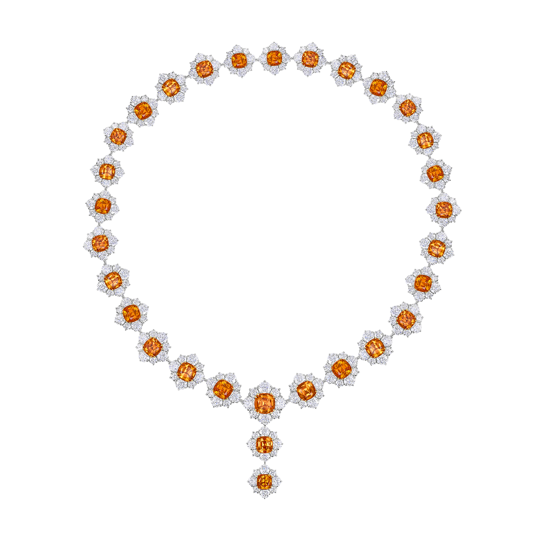 Колье со спессартинами и бриллиантами, белое золото