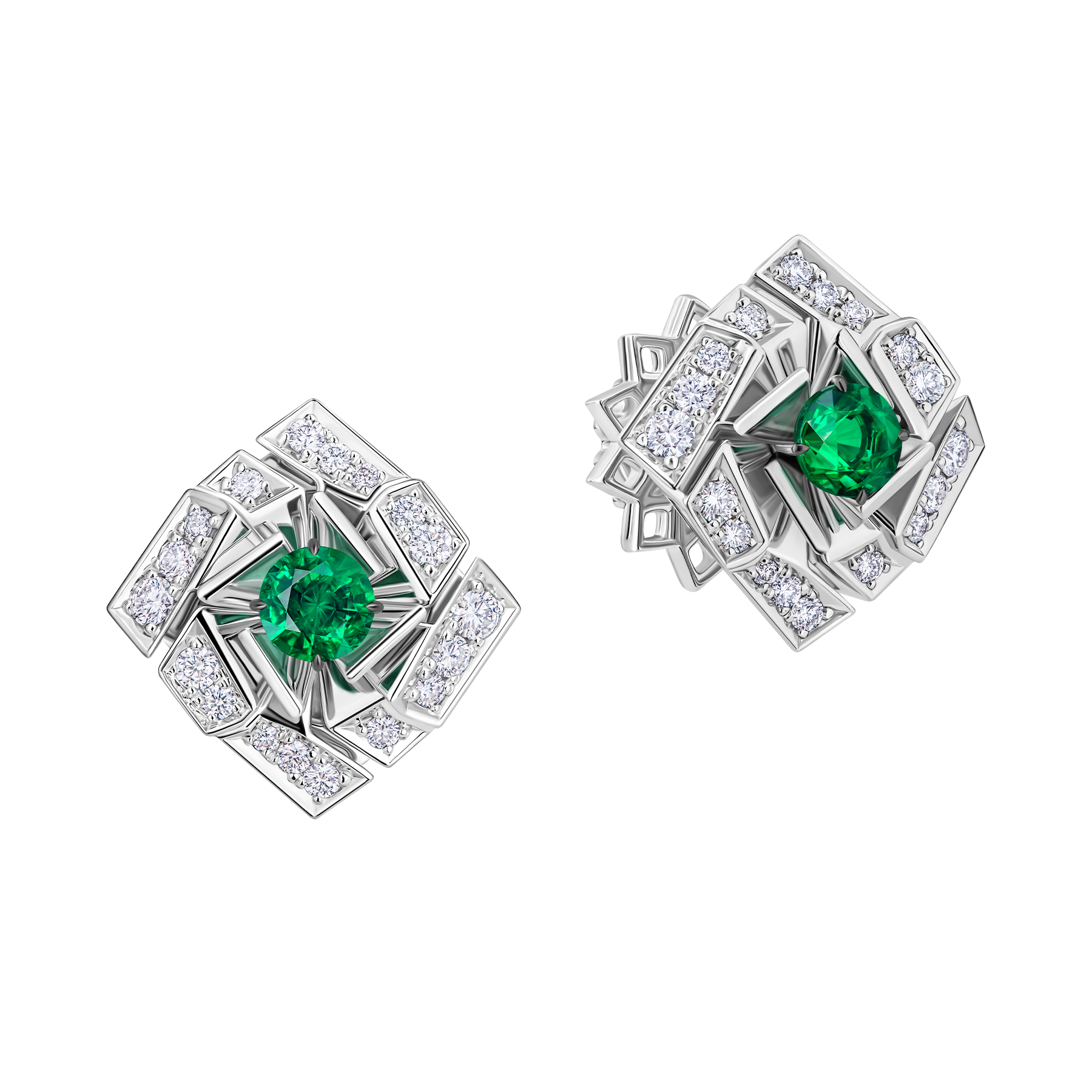 Пусеты с изумрудами и бриллиантами, белое золото
