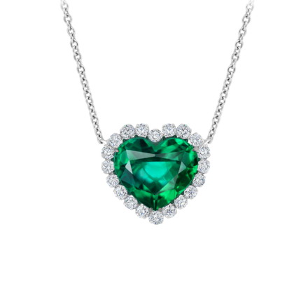 Колье с изумрудом и бриллиантами, белое золото 1