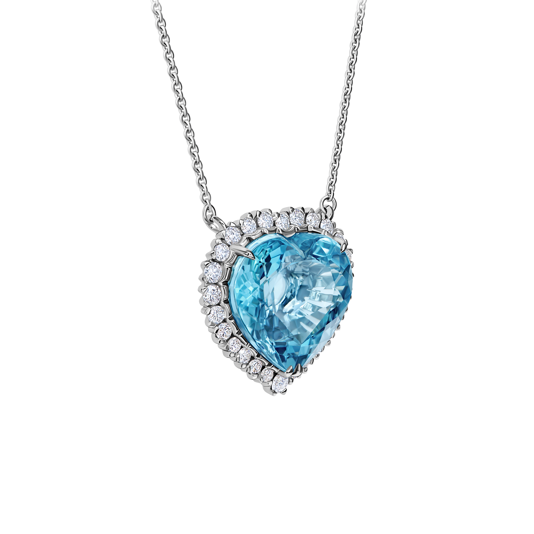 Колье с аквамарином и бриллиантами, белое золото