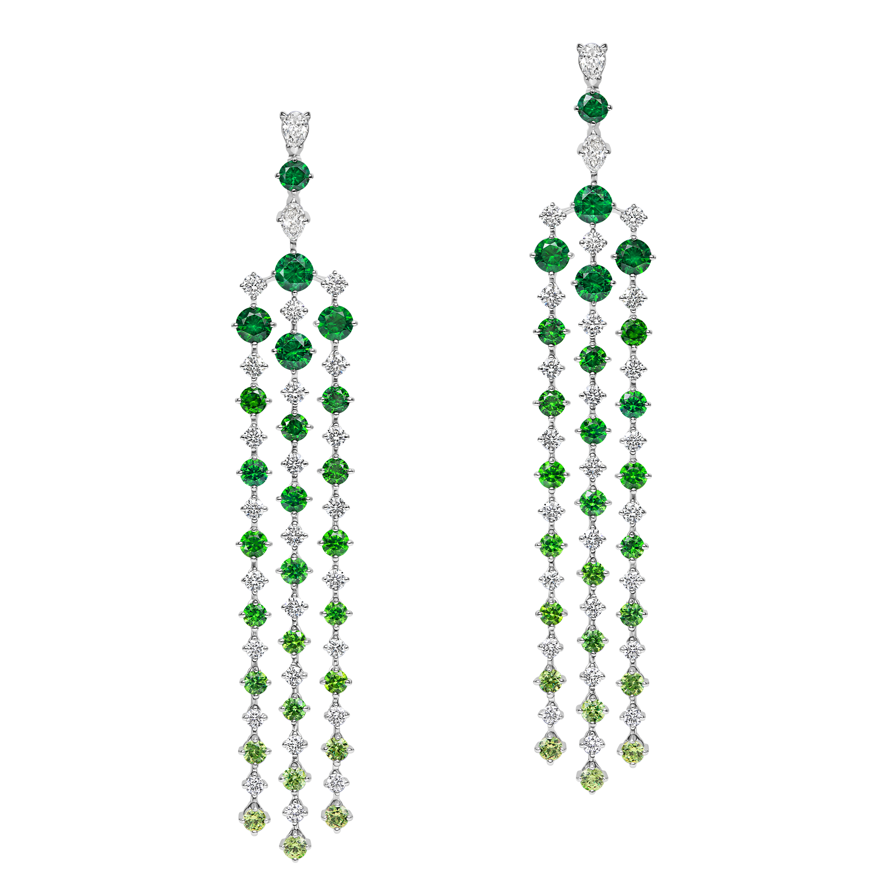 Серьги с демантоидами и бриллиантами, белое золото