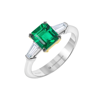 Кольцо с изумрудом и бриллиантами, белое золото 1