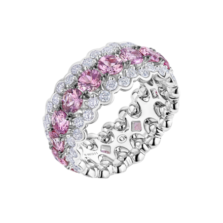 Кольцо с розовыми сапфирами и бриллиантами, белое золото 1