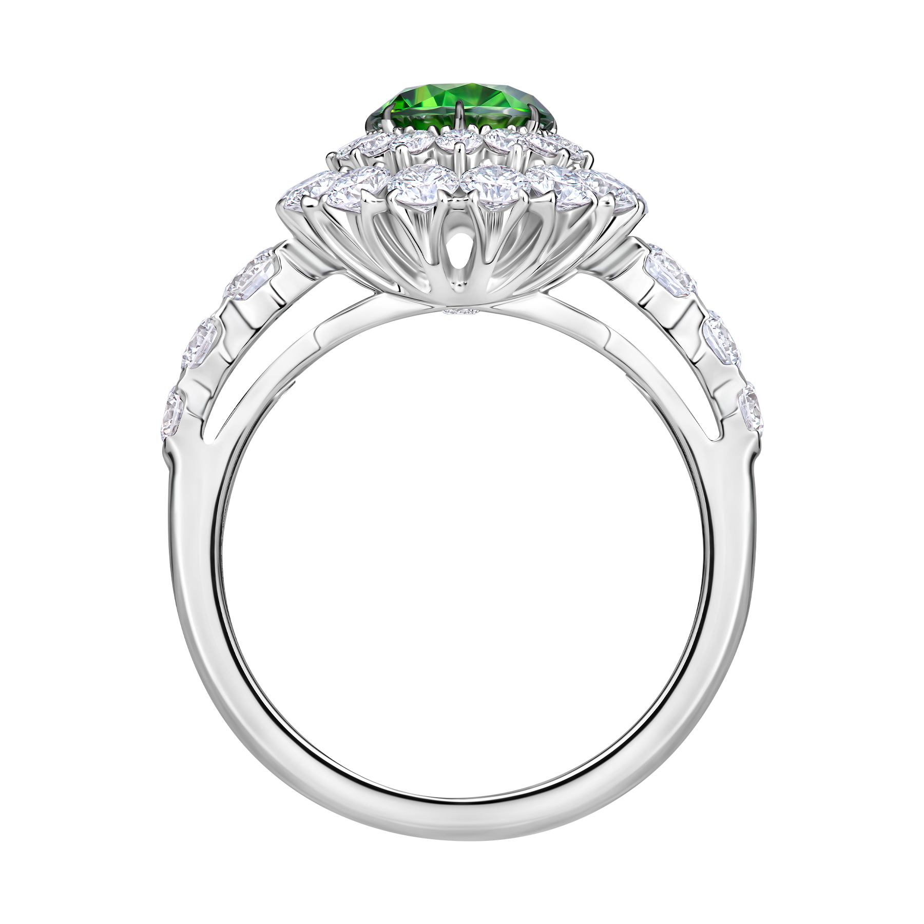 Кольцо с демантоидом и бриллиантами, белое золото