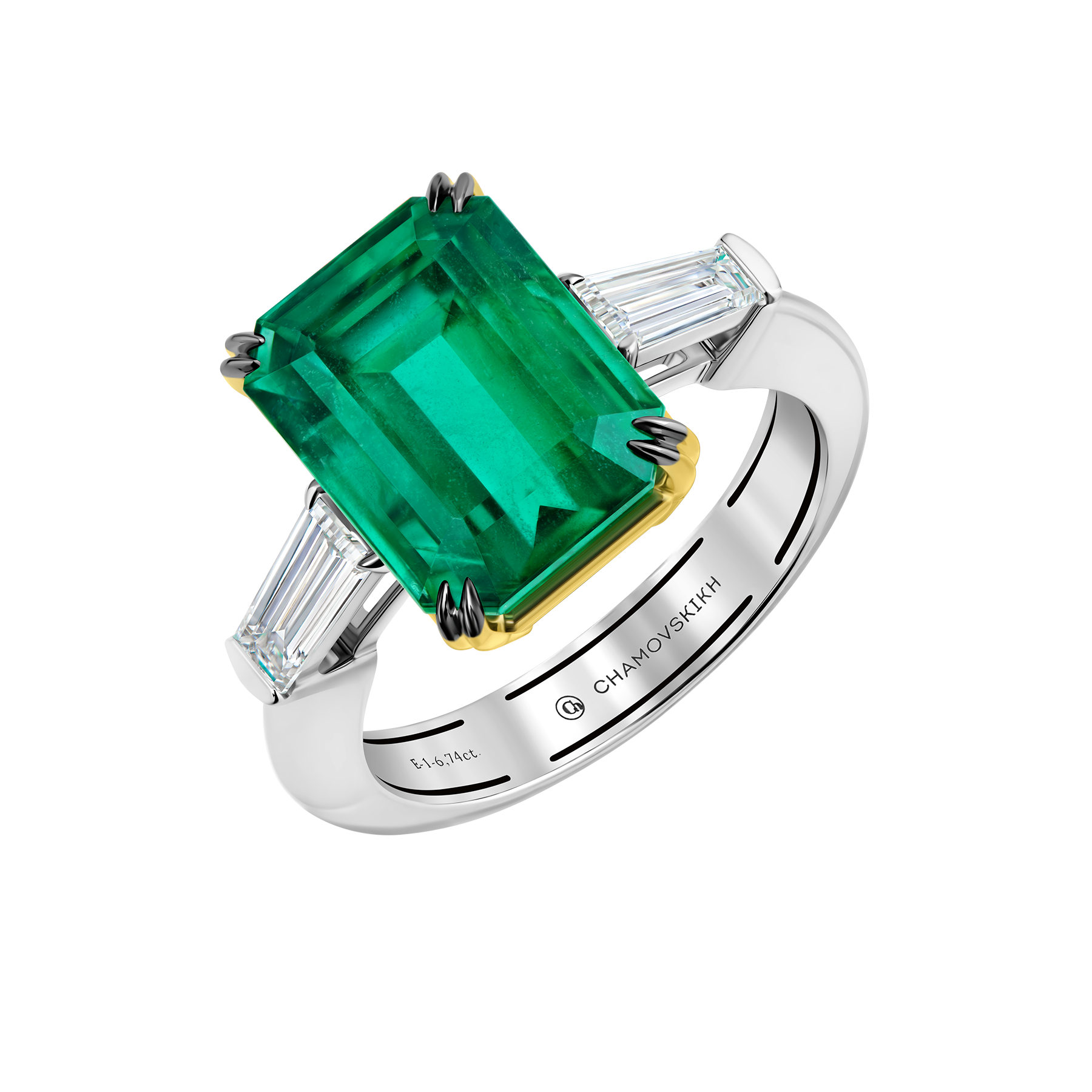 Кольцо с изумрудом и бриллиантами, белое золото