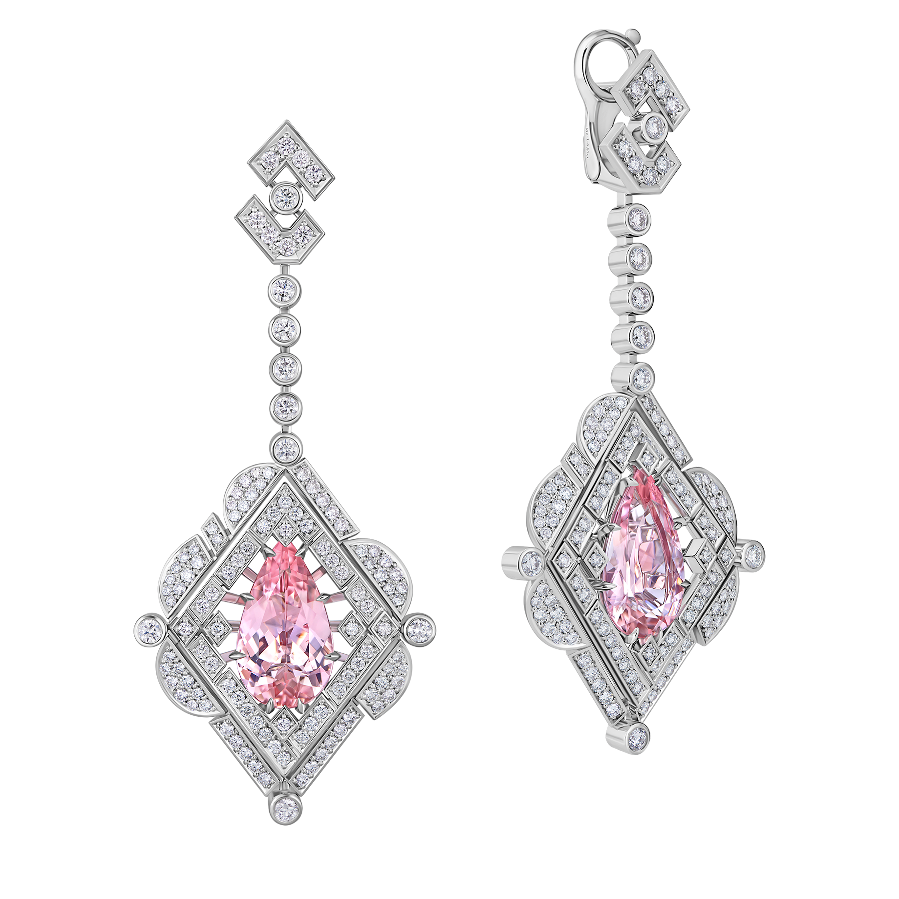 Серьги с морганитами и бриллиантами, белое золото