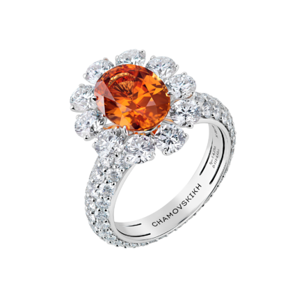 Кольцо со спессартином и бриллиантами, белое золото 1
