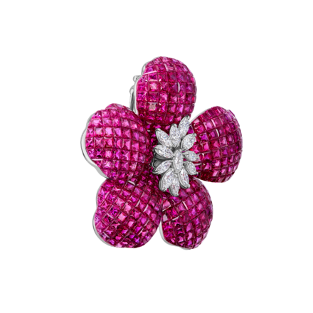 Брошь с рубинами и бриллиантами, белое золото 2