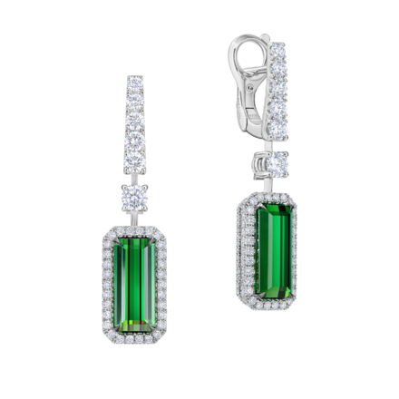 Серьги с турмалинами верделитами и бриллиантами, белое золото 1