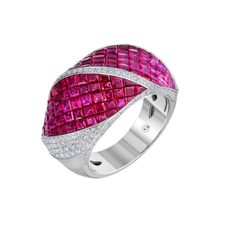 Кольцо с рубинами и бриллиантами, белое золото 1