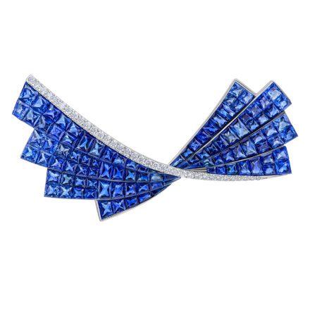 Брошь с сапфирами и бриллиантами, белое золото 1