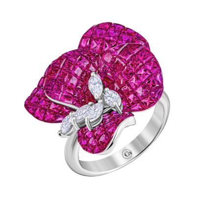 Кольцо с рубинами и бриллиантами, белое золото 1