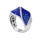 Кольцо с сапфирами и бриллиантами, белое золото