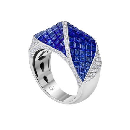 Кольцо с сапфирами и бриллиантами, белое золото 2