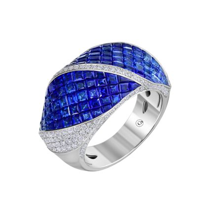 Кольцо с сапфирами и бриллиантами, белое золото 1