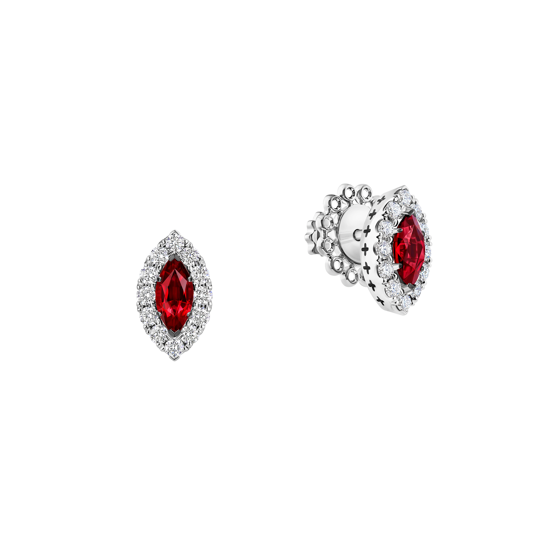 Пусеты с рубинами и бриллиантами, белое золото