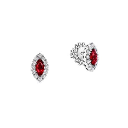 Пусеты с рубинами и бриллиантами, белое золото 1