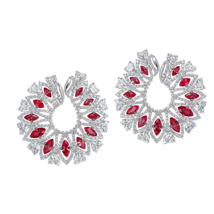 Серьги с рубинами и бриллиантами, белое золото 2