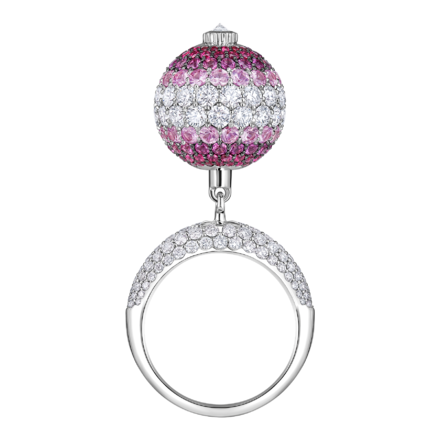 Кольцо с рубинами, розовыми сапфирами и бриллиантами, белое золото 2