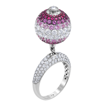 Кольцо с рубинами, розовыми сапфирами и бриллиантами, белое золото 1