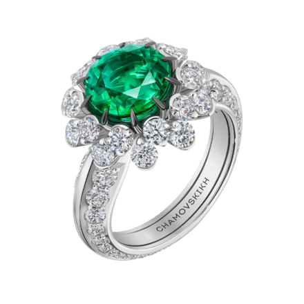 Кольцо с изумрудом и бриллиантами, белое золото 1