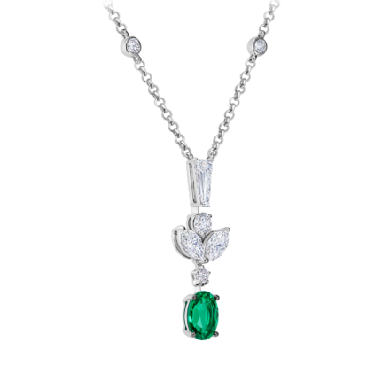 Колье с изумрудом и бриллиантами, белое золото 2