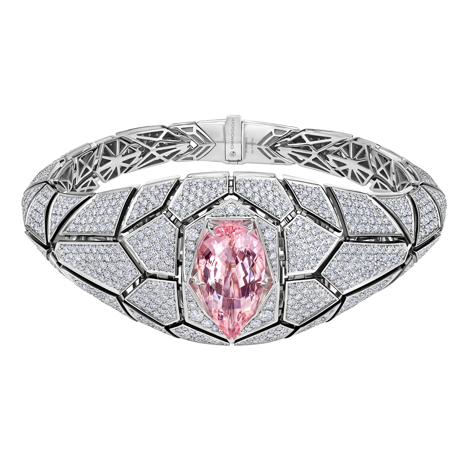 Браслет с морганитом и бриллиантами, белое золото