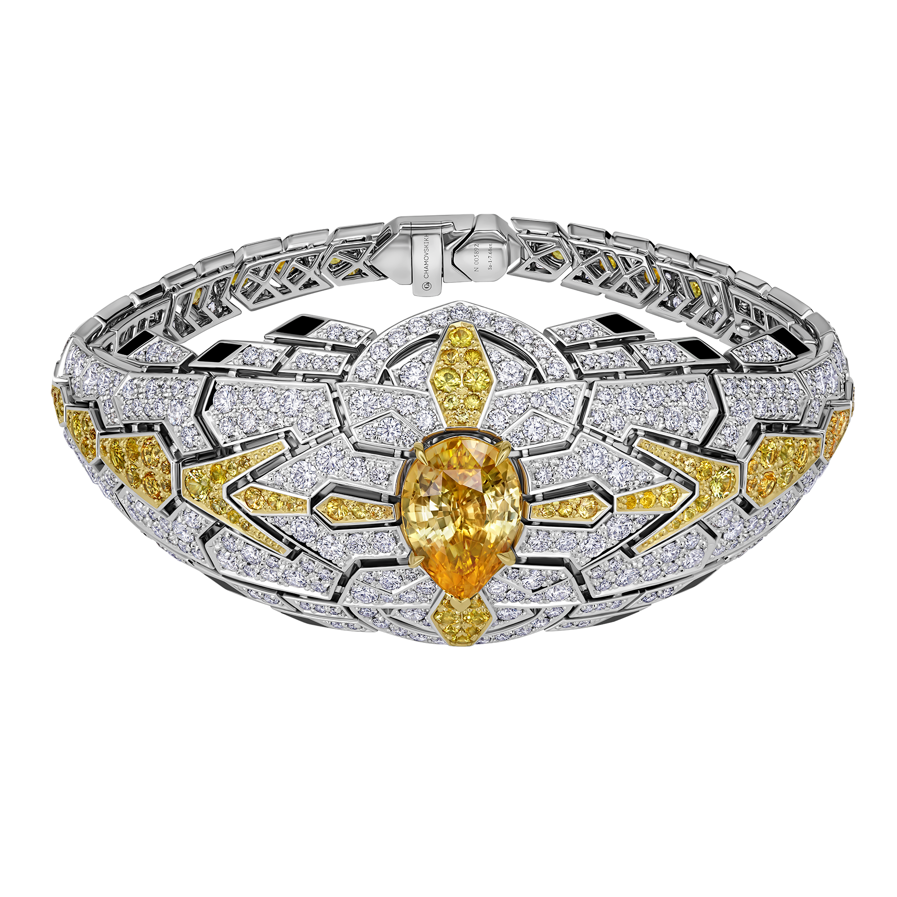 Браслет с желтыми сапфирами и бриллиантами, белое золото