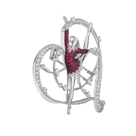 Брошь с сапфирами, рубинами и бриллиантами, белое золото 4