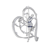 Брошь с сапфирами, рубинами и бриллиантами, белое золото