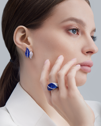 Кольцо с сапфирами и бриллиантами, белое золото 5