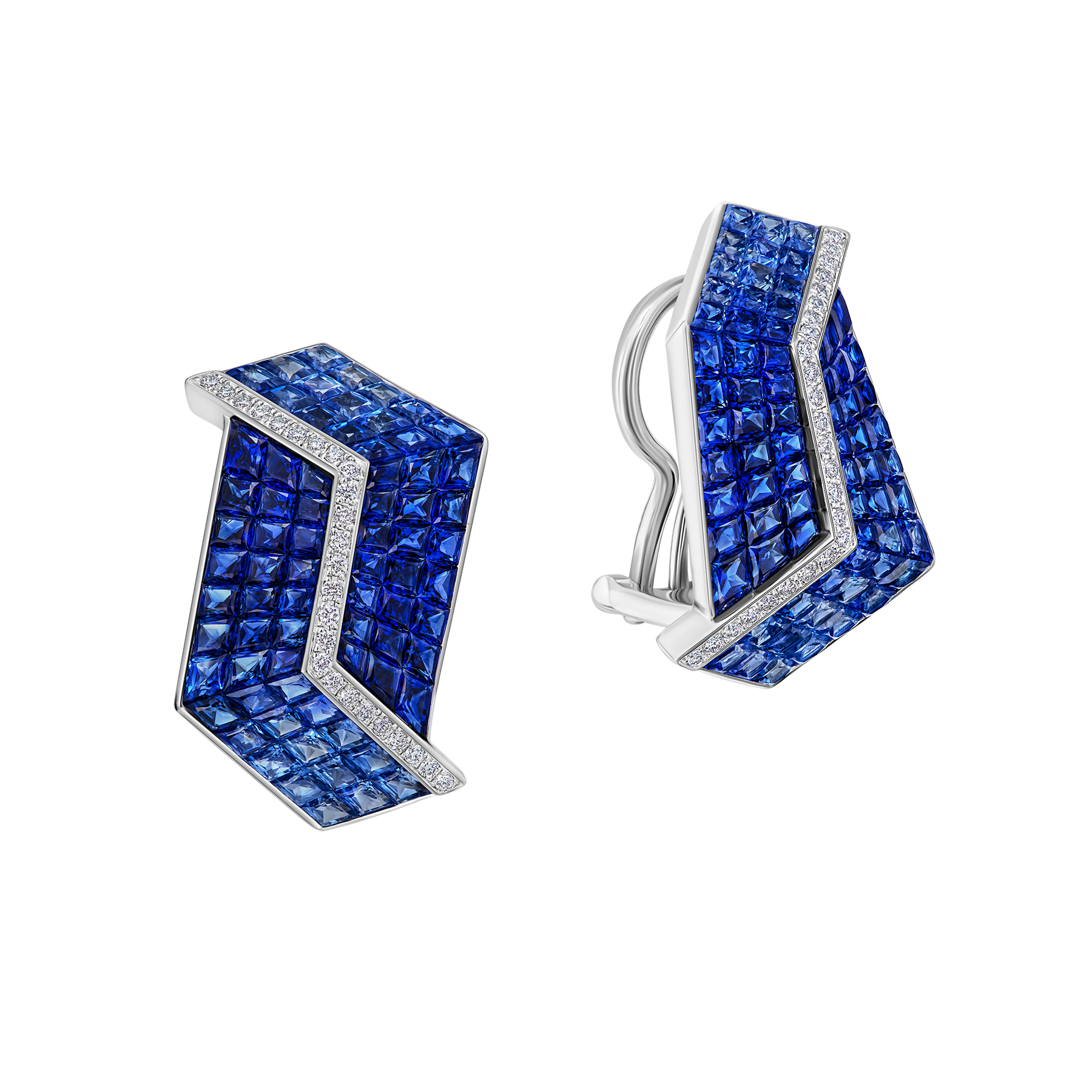 Серьги с сапфирами и бриллиантами, белое золото