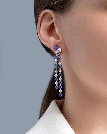 Пусеты с сапфирами и бриллиантами, белое золото 2