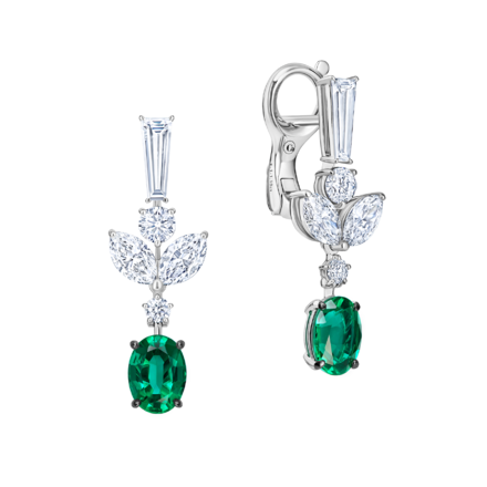 Серьги с изумрудами и бриллиантами, белое золото 1