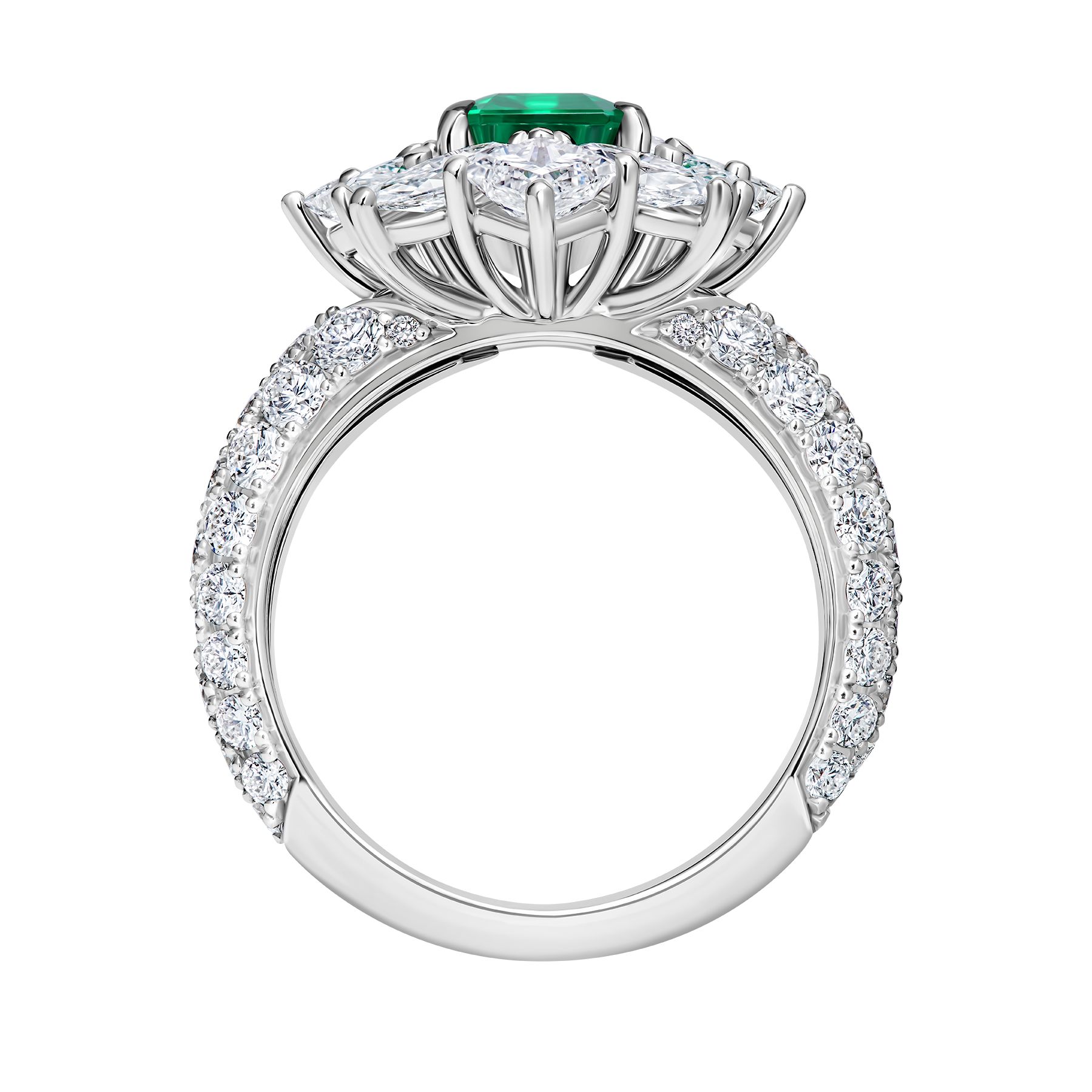 Кольцо с изумрудом и бриллиантами, белое золото