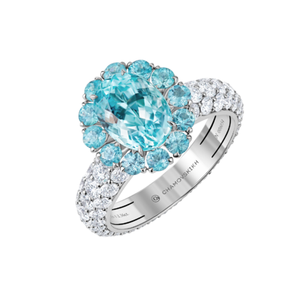 Кольцо с турмалинами параиба и бриллиантами, желтое и белое золото 4