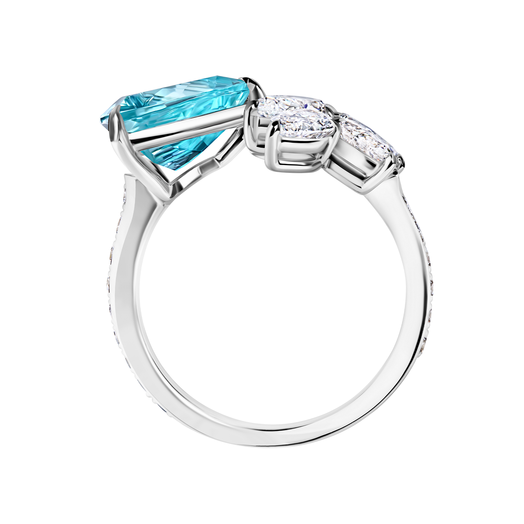 Кольцо с турмалином параиба и бриллиантами, белое золото