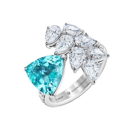 Кольцо с турмалином параиба и бриллиантами, белое золото 1