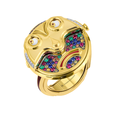 Кольцо с рубинами, сапфирами, изумрудами и бриллиантами, желтое золото 2