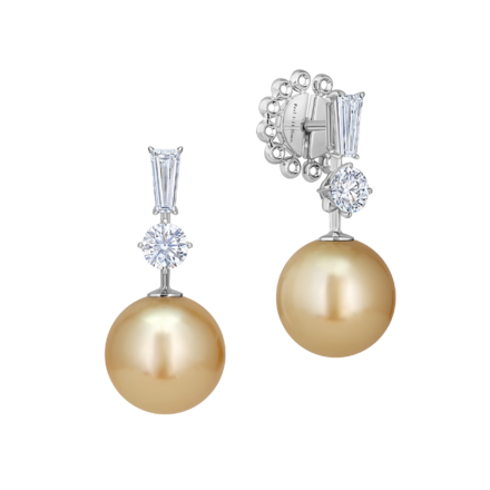 Пусеты с жемчугом и бриллиантами, белое золото 1