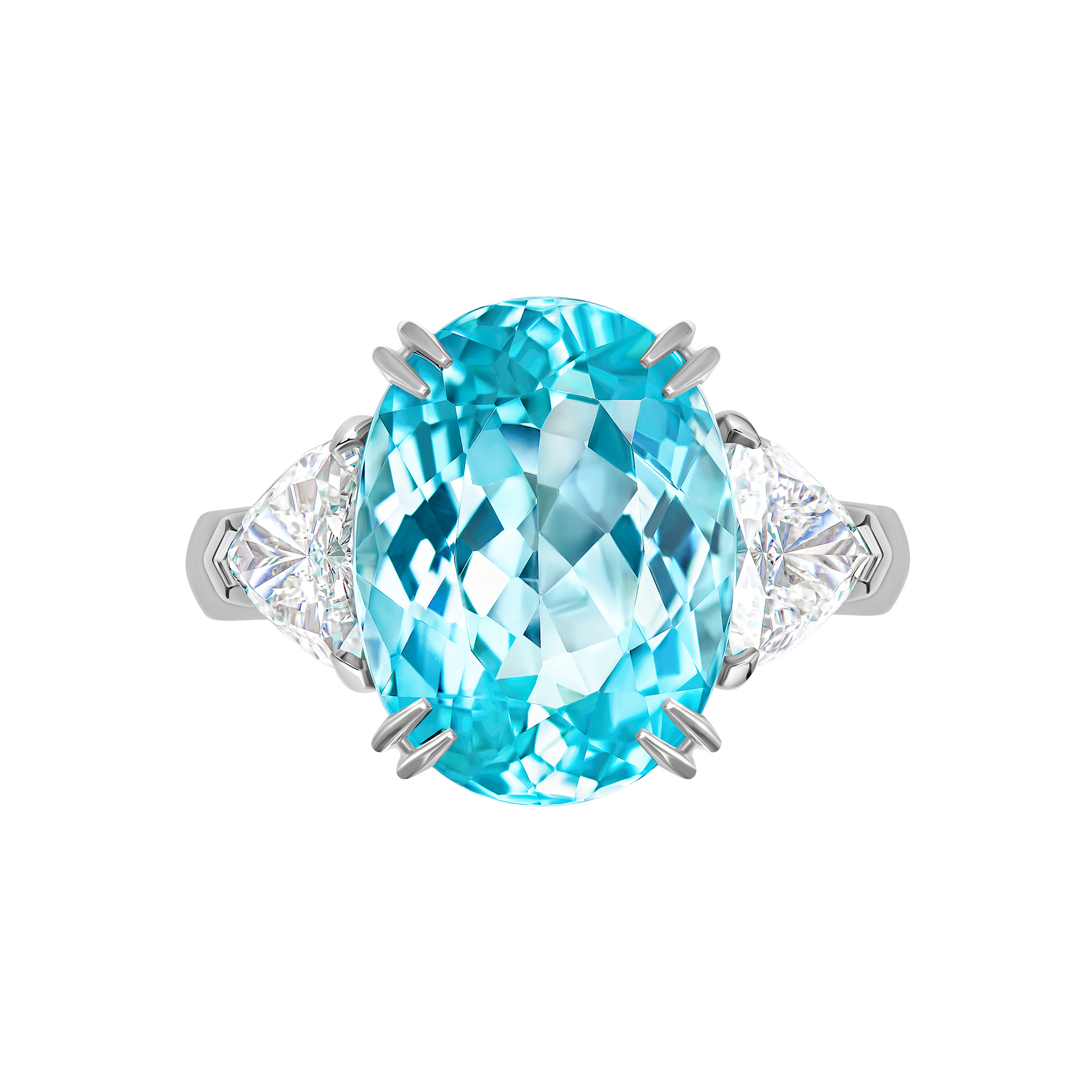 Кольцо с турмалином параибой и бриллиантами, белое золото