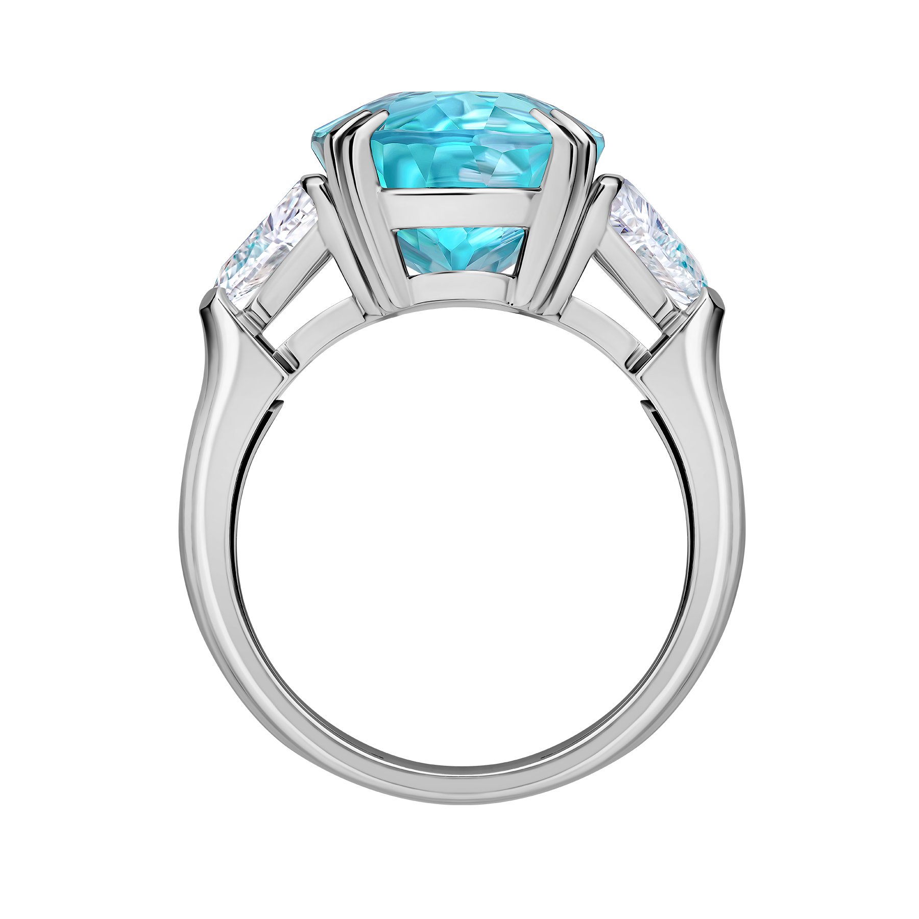 Кольцо с турмалином параибой и бриллиантами, белое золото